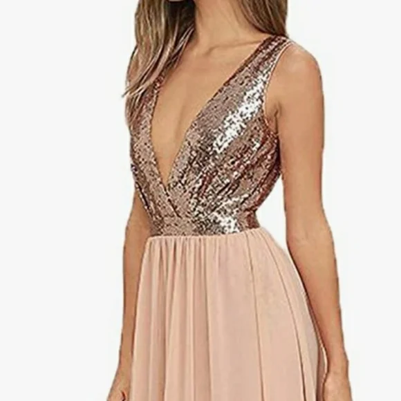 NWT Lulus Elegant Encounter Rose Gold Sequin Maxi Dress Size L - Picture 2 of 11